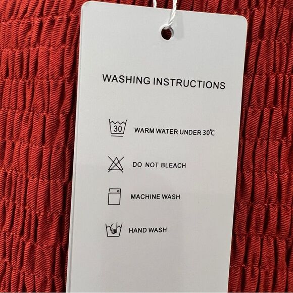 Cottagecore Smocked Tiered Midi Dress Flutter Sleeve Crewneck Rust Orange S NWT - Picture 16 of 16